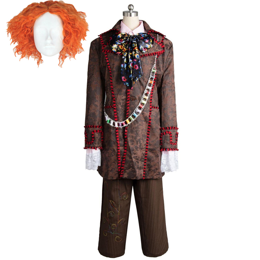 Alice In Wonderland Johnny Depp Mad Hatter 6 Stücke Full Set Cosplay Kostüm mit Perücke