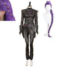 HUNTRIX Rumi schwarz Kostüm Set Kpop Demon Hunters Rumi Cosplay Outfits mit Perücke und Kopfschmuck