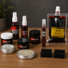 Halloween Kunstblut-Set – Realistisches Blutgel, Sprühblut & Narbenwachs mit Schwamm, abwaschbares SFX-Make-up für Cosplay, Zombie & Vampir