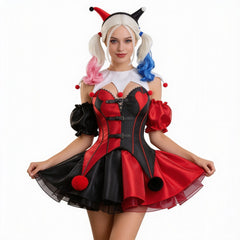 Harley Quinn rot Kleid Damen Clown Halloween Karneval Kostüm