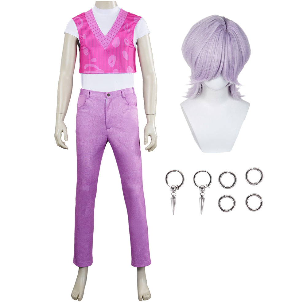 Mystery Saja rosa Kostüm Set Kpop Demon Hunters Saja Boys Mystery Cosplay Outfits mit Perücke und Ohrringe