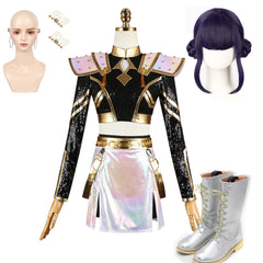 Zoey Golden Kostüm KPop Demon Hunters Girls Group HUNTRIX Zoey Cosplay Outfits Perüclke Kopfschmuck Schuhe