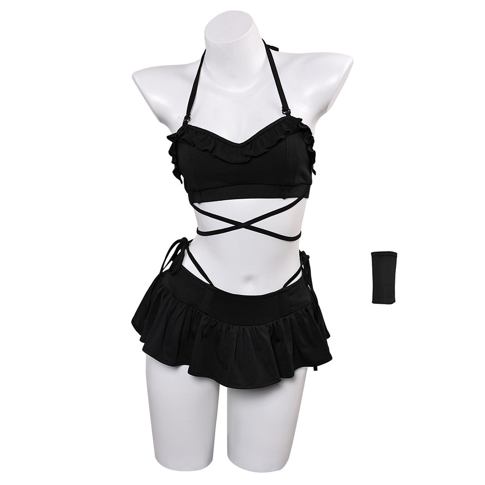 FF 6 Tifa Final Fantasy Tifa Lockhart schwarz Badeanzug 2tlg. Bademode Cosplay Outfits