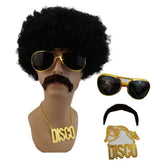 Herren Hippie Rock PerĂŒcke Halskette Bart Brille Set Halloween Karneval KostĂŒm Zubehör