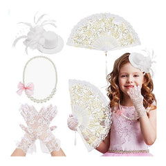 Kinder Mädchen Geburtstagsfeier Zylinder Kopfbedeckung Spitze Handschuhe Faltfächer