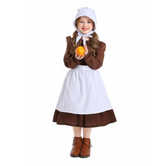 Kinder Mädchen Thanksgiving 17Jahrhundert Kolonialstil Pilger Hirtenmädchen Kleid Cosplay Kostüm Outfits Halloween Karneval Anzug