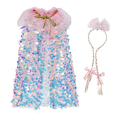 Kinder Mädchen Umhang Cosplay Kostüm Outfits Halloween Karneval Anzug Mädchen funkelnde Perle Mantel Haarband Zopf