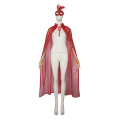 Umhang Maske rot blau Kostüm Halloween Karneval Cosplay Outfit