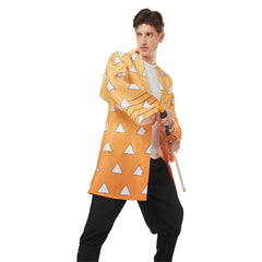 Demon Slayer Agatsuma Zenitsu Cosplay Kostüme Halloween Karneval Haori mit Ohrringe