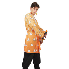 Demon Slayer Agatsuma Zenitsu Cosplay Kostüme Halloween Karneval Haori mit Ohrringe