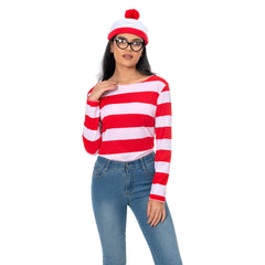 Damen Wo ist Walter Hoodie Kaputzepullover Pulli Hooded Where´s Wally Cosplay Erwachsene