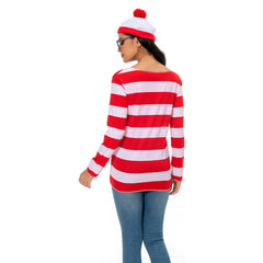 Damen Wo ist Walter Hoodie Kaputzepullover Pulli Hooded Where´s Wally Cosplay Erwachsene
