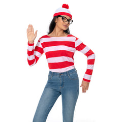 Damen Wo ist Walter Hoodie Kaputzepullover Pulli Hooded Where´s Wally Cosplay Erwachsene