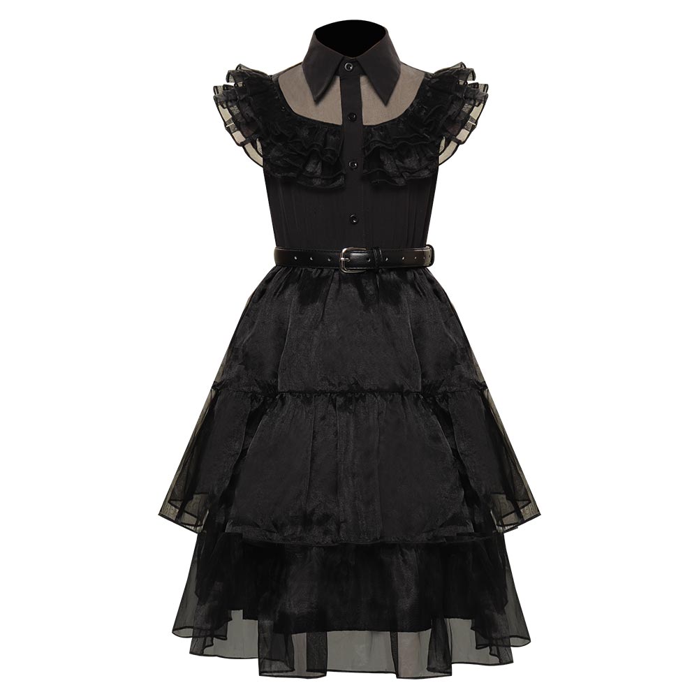 Mädchen Kinder Addams Ballkleid schwarz Halloween Karneval Kleid