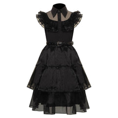 Mädchen Kinder Addams Ballkleid schwarz Halloween Karneval Kleid