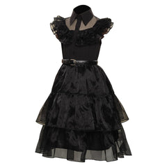 Mädchen Kinder Addams Ballkleid schwarz Halloween Karneval Kleid