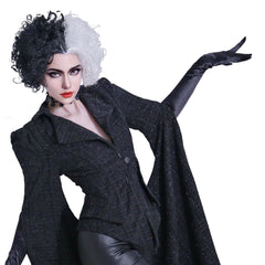 Cruella de Vil Emme Stone schwarz Mantel Cosplay Kostüm Halloween Karneval Outfits