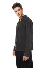 Mittelalterlicher Herren Gothic Retro-T-Shirt Schnürung V-Ausschnitt Baumwolle Langarm-T-Shirts Lose Tops