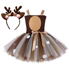 Mädchen Kleid mit Haarreif Kinder Tutu Kleid Tülle Kleid Hochzeit Partykleid Geburstag Festkleid Ärmellos Elch Rentier Kostüm