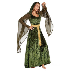 Damen Mittelalter Kleid mit Kapuze Halloween Karneval Cosplay Kleid