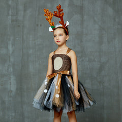 Reh Bambi Rentier Mädchen Tutu Kleid mit Haarreif Kinder Kleid Tülle Kleid