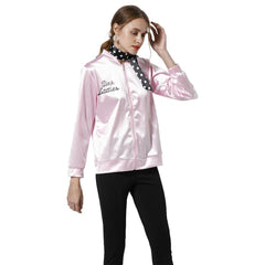 Grease Jacke Damen Pink Lady Jacke 50er Jahre Kostüm Rock Roll Lady mit Schal - cosplaycartde