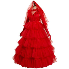 Beetle Juice Lydia Cosplay Kostüm Rot Brautkleid Halloween Karneval Kleid