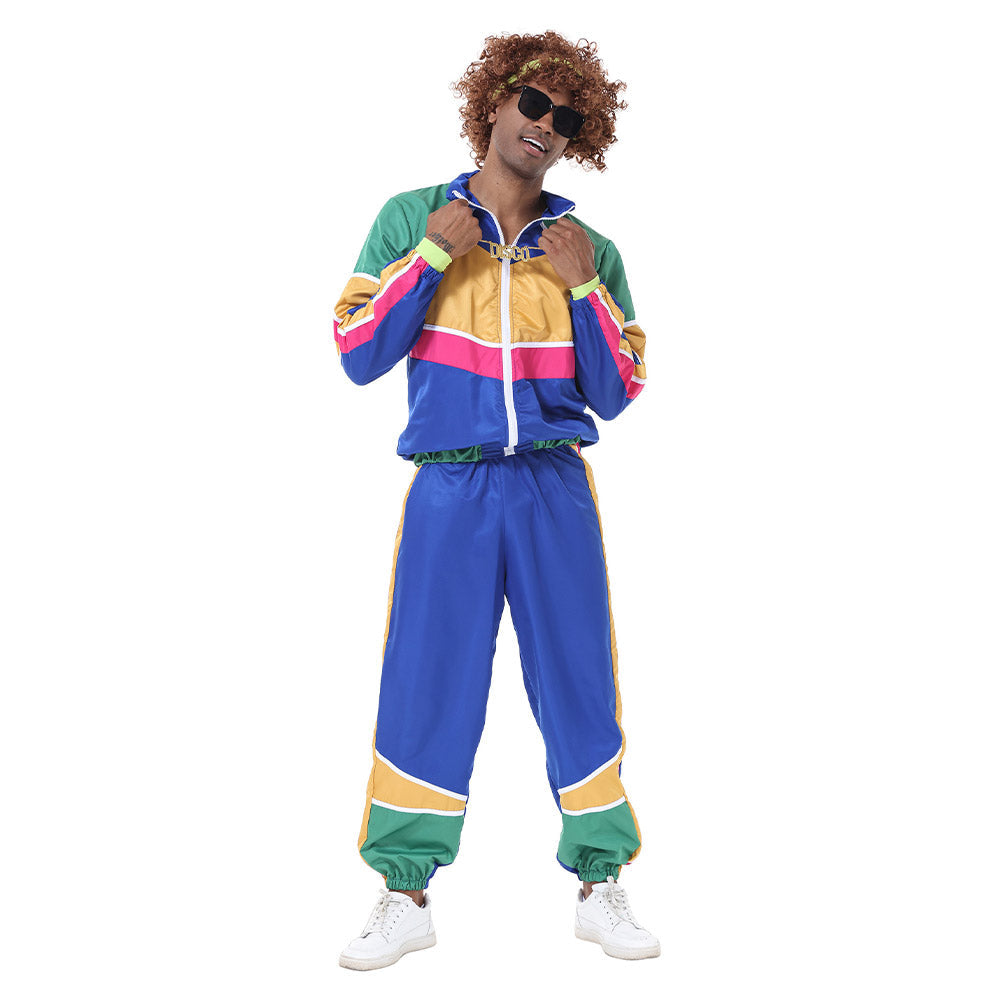 Herren Retro Vintage Hip-Hop Disco Cosplay Kostüm Jacke Hose Stirnband Sprotwear Outfits 70er 80er Jahre