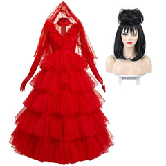 Beetle Juice Lydia Cosplay Kostüm Rot Brautkleid Halloween Karneval Kleid