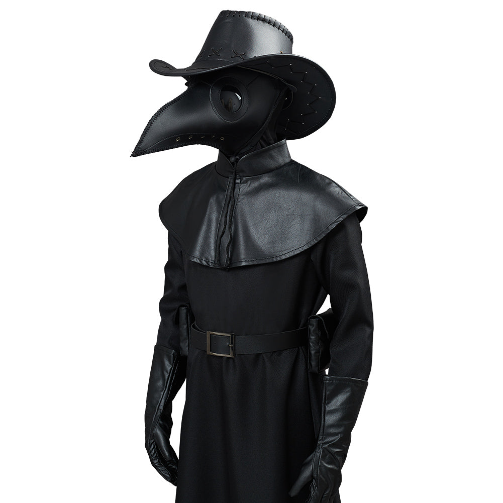 Kinder Steampunk Halloween Kostüm Outfit Pestdoktor mit Kaputze Set Plague Doctor Kostüm