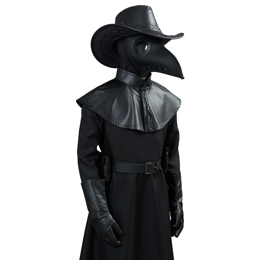 Kinder Steampunk Halloween Kostüm Outfit Pestdoktor mit Kaputze Set Plague Doctor Kostüm