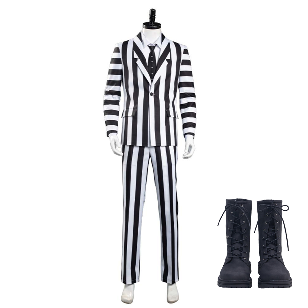 Beetlejuice Cosplay Adam Maitland Kostüm Streifenanzug Halloween Karneval Anzug