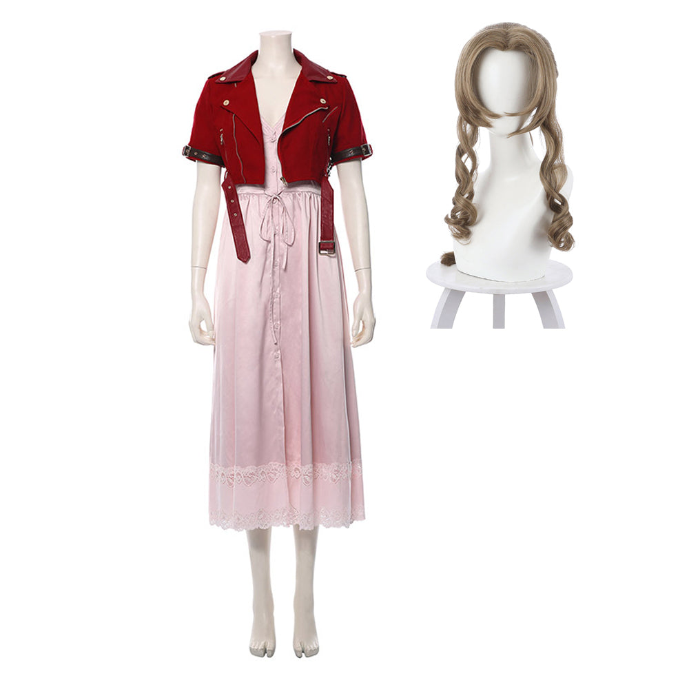 Final Fantasy VII 7 Aerith Aeris Gainsborough Cosplay Kostüm Rosa Kleid