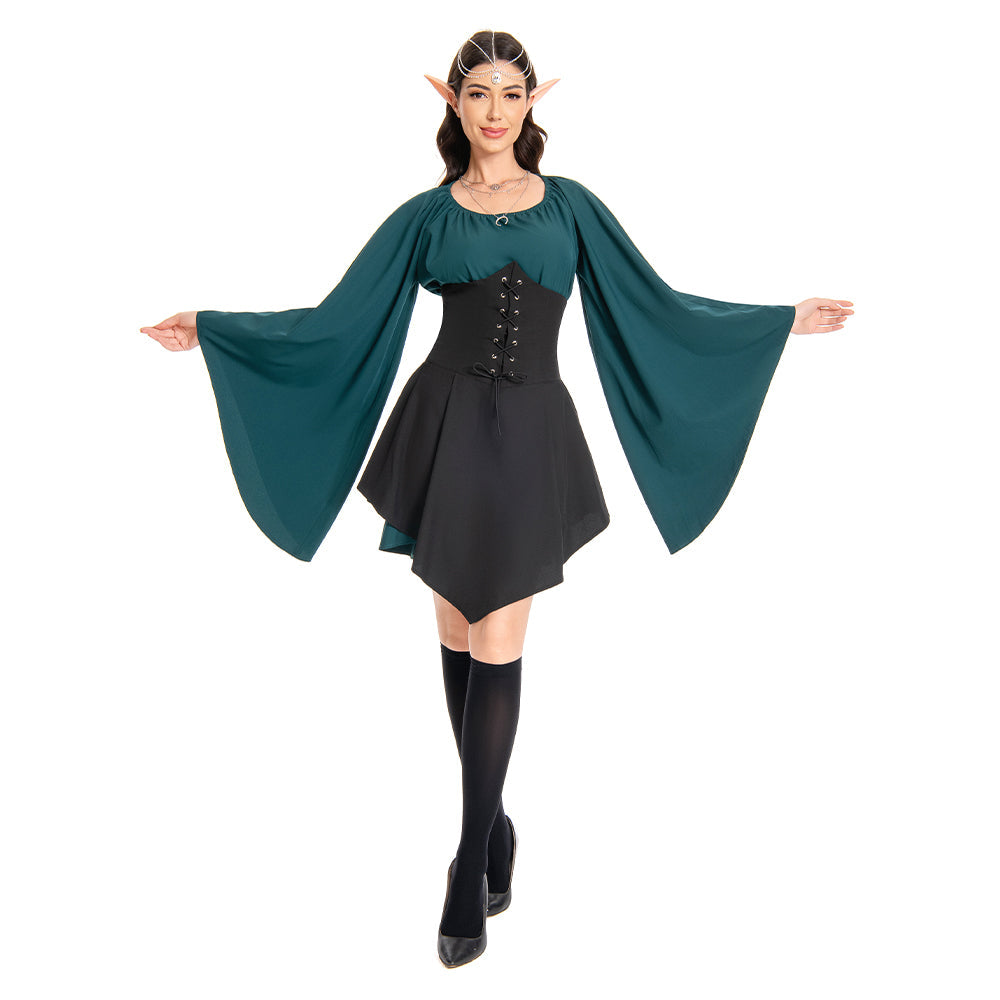 Damen Kleid Renaissance Elf Cosplay Kostüm Outfits Halloween Karneval Anzug