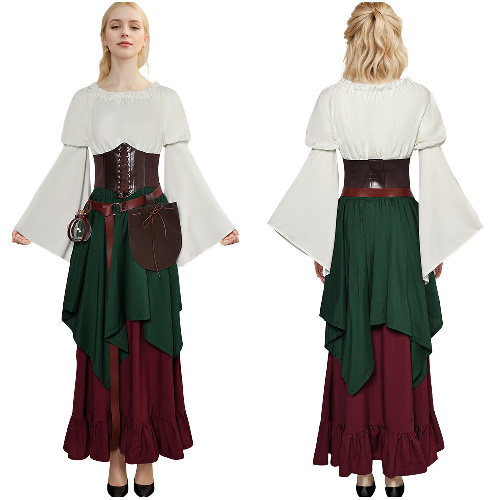 Damen Mittelalter Cosplay Kostüm Outfits Halloween Karneval Anzug Kleid