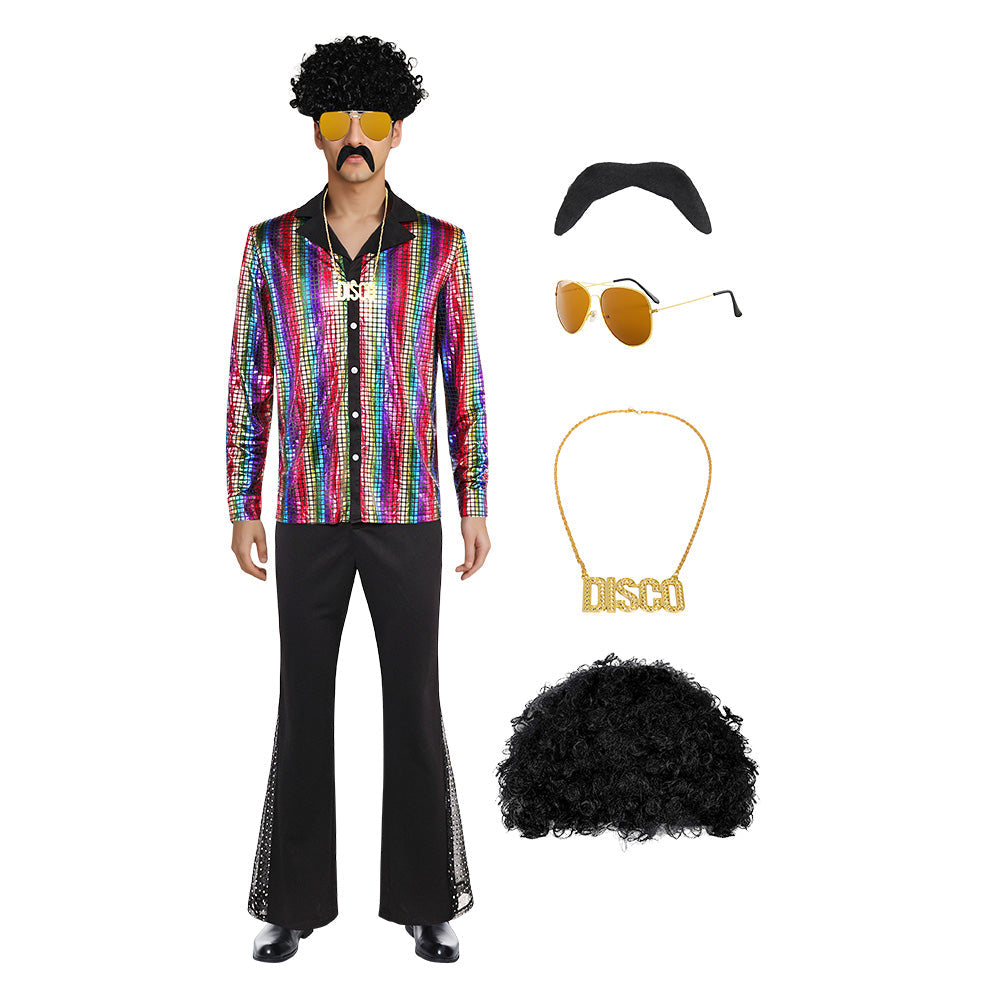 Herren 70er Disco Cosplay Kostüm Outfits Halloween Karneval Anzug