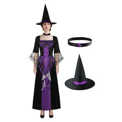 Damen Hexenkleid Cosplay Kostüm Outfits Halloween Karneval Anzug Kleid Halloween