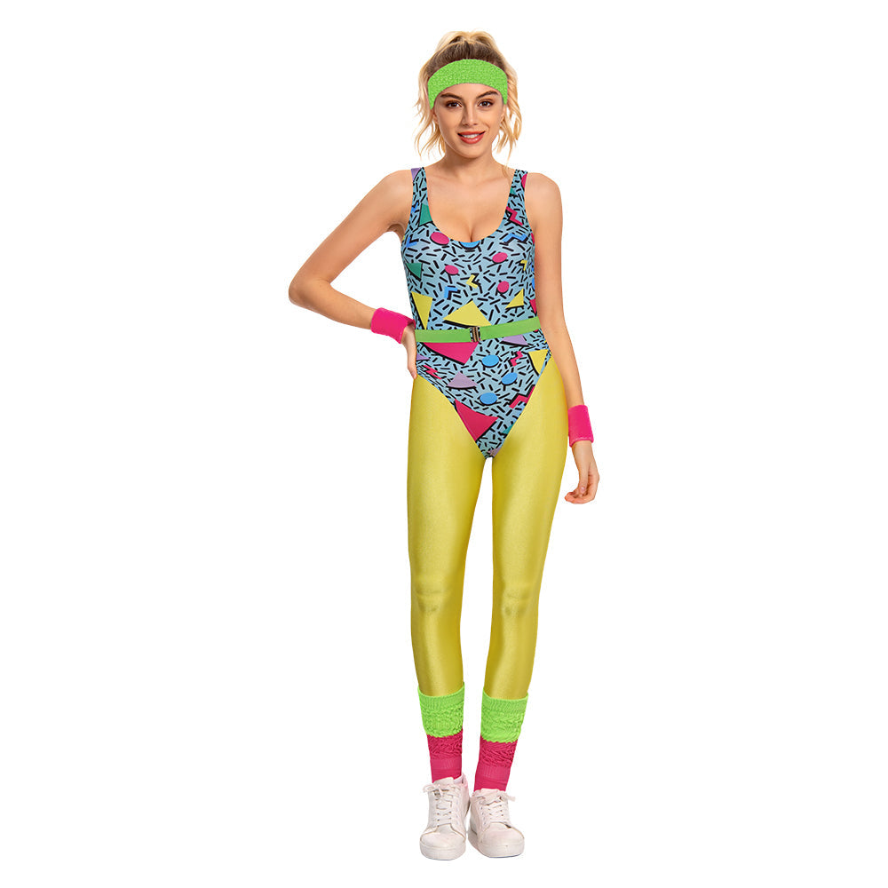 Damen 80er Jahre Cosplay Kostüm Outfits Halloween Karneval Anzug Jumpsuit