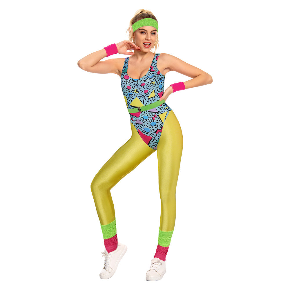 Damen 80er Jahre Cosplay Kostüm Outfits Halloween Karneval Anzug Jumpsuit