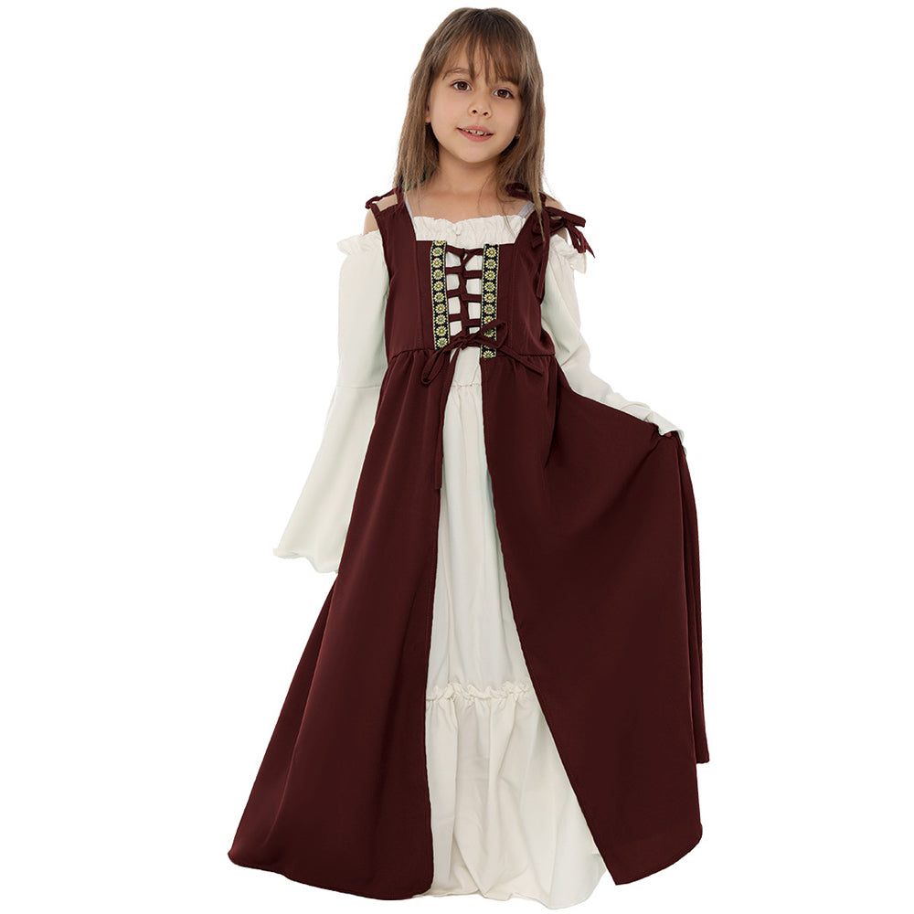 Kinder Mädchen quadratischer Kragen Mittelalter Renaissance Retro Kleid Cosplay Kostüm Outfits Halloween Karneval Anzug