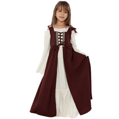 Kinder Mädchen quadratischer Kragen Mittelalter Renaissance Retro Kleid Cosplay Kostüm Outfits Halloween Karneval Anzug