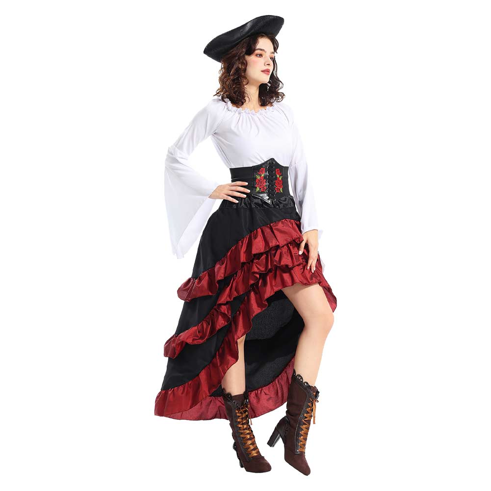 Damen Mittelalterliche Piraten Bühne Performance Cosplay Kostüm Outfits Halloween Karneval Anzug