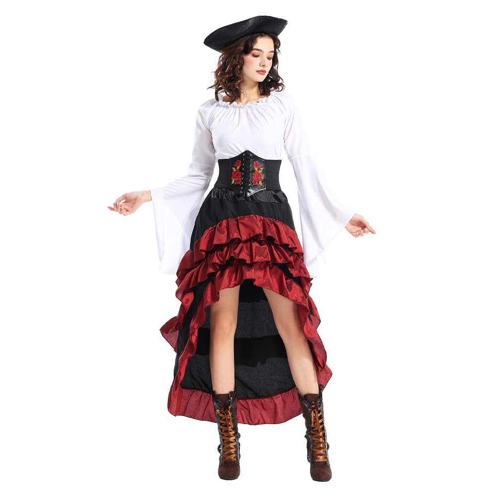 Damen Mittelalterliche Piraten Bühne Performance Cosplay Kostüm Outfits Halloween Karneval Anzug