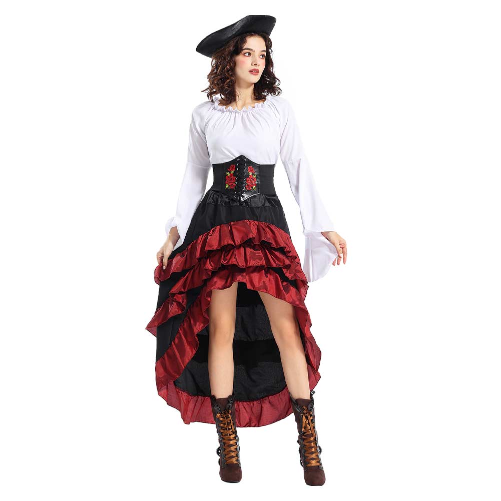 Damen Mittelalterliche Piraten Bühne Performance Cosplay Kostüm Outfits Halloween Karneval Anzug