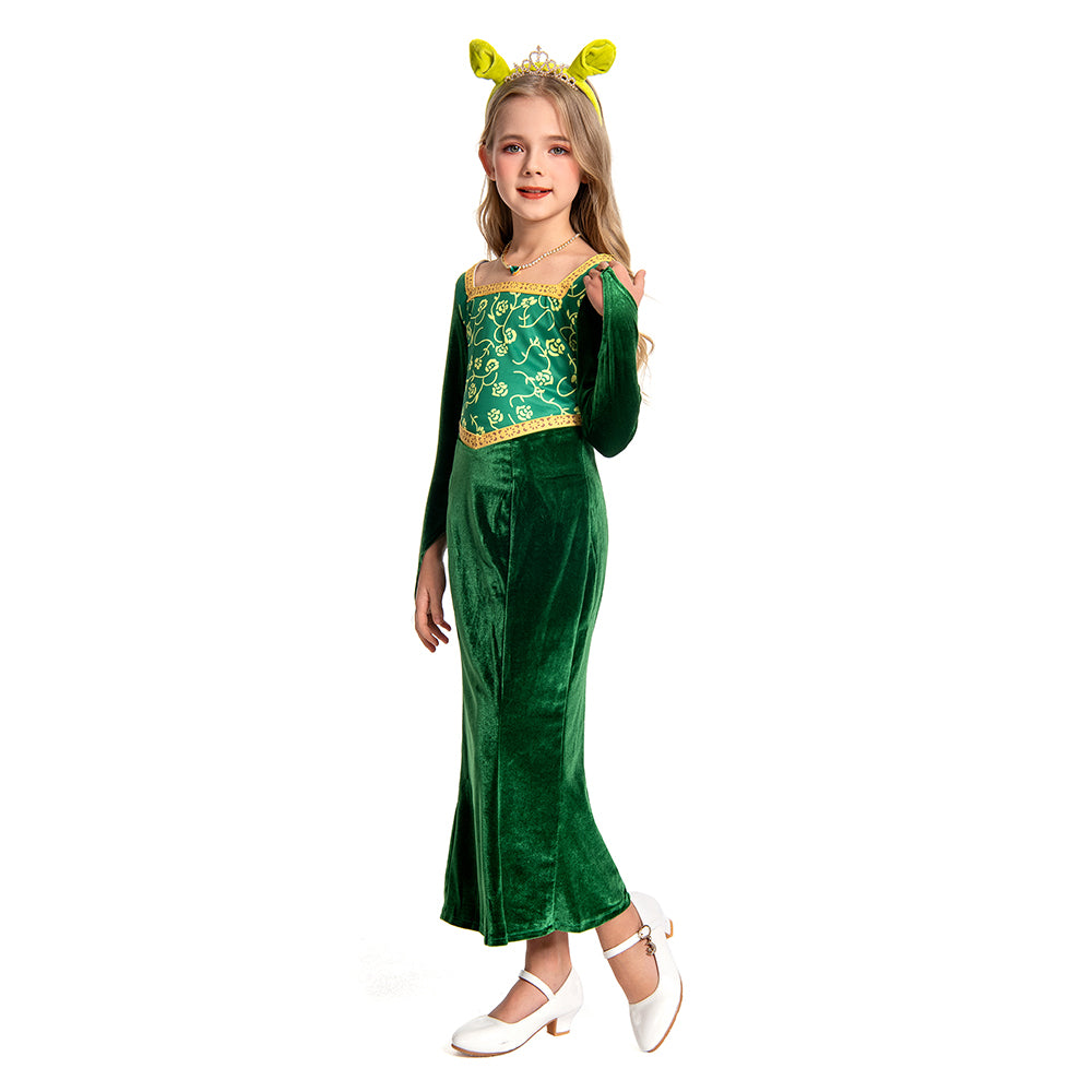 Kinder Mädchen Shrek Prinzessin Fiona Cosplay Kostüm Halloween Karneval Kleid