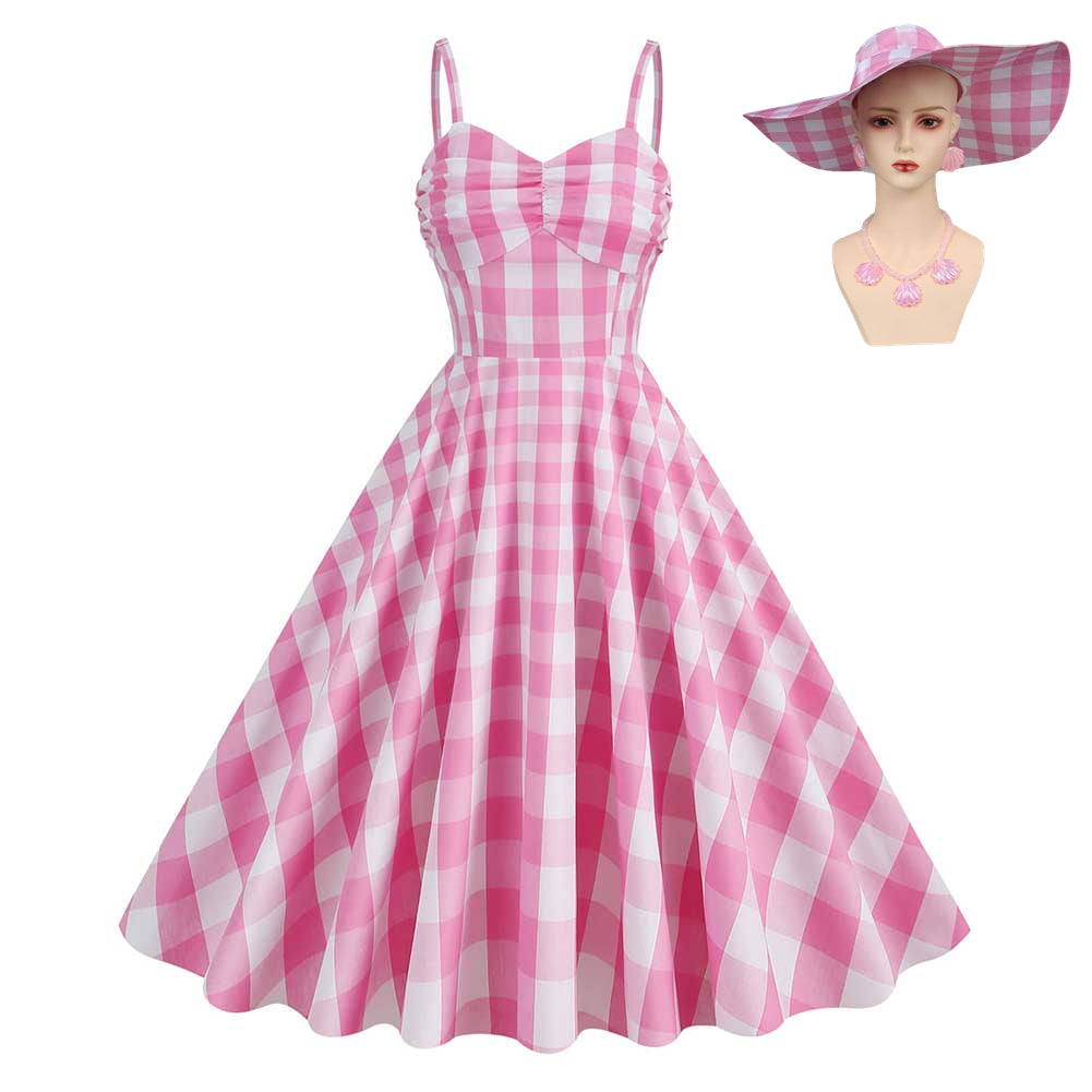 Barbie Margot Robbie rosa Vintage & Retro Kleid Halloween Karneval Outfits Cosplay Kostüm