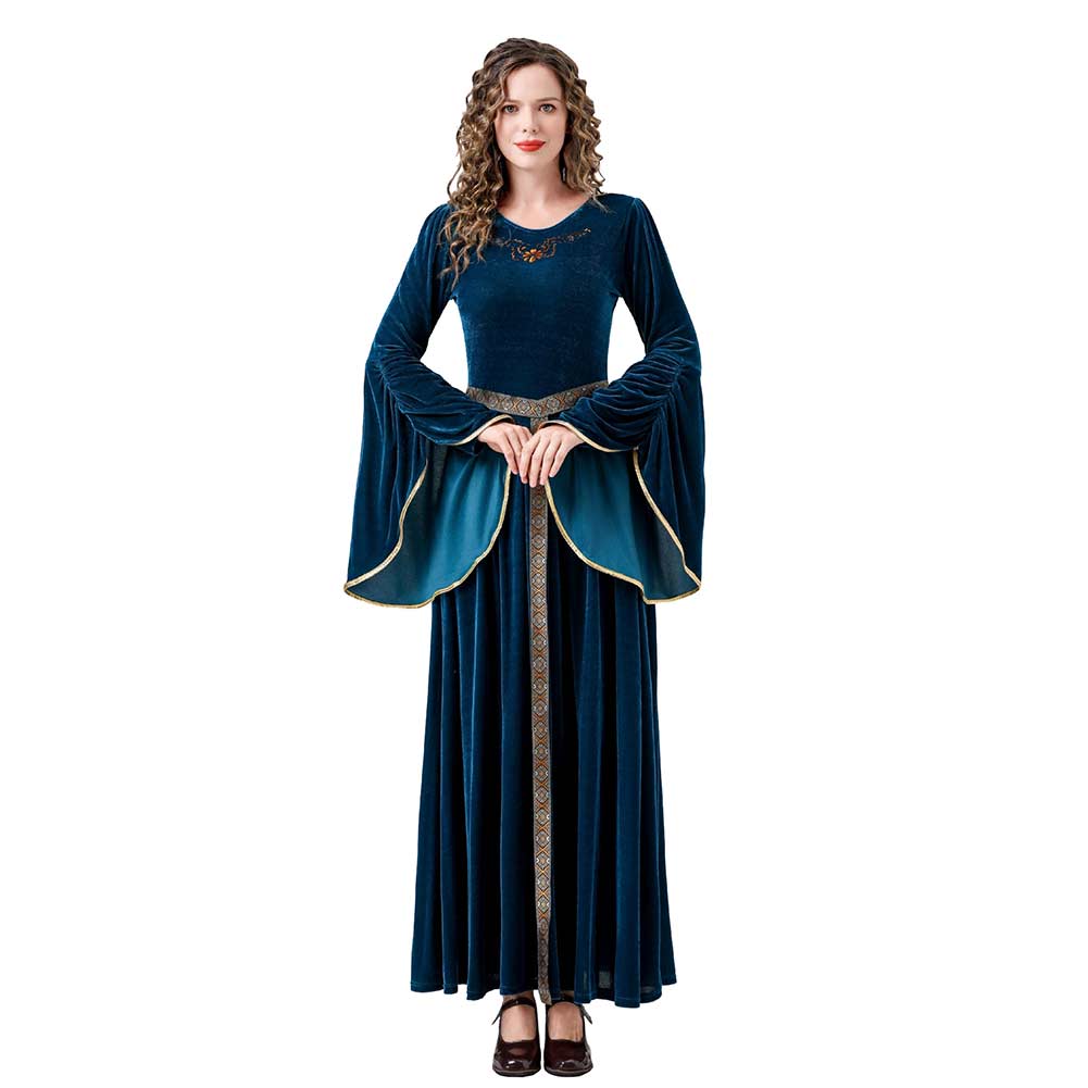 Damen Renaissance Flare Ärmel Langes Kleid MedievalCosplay Kostüm Outfits Halloween Karneval Anzug