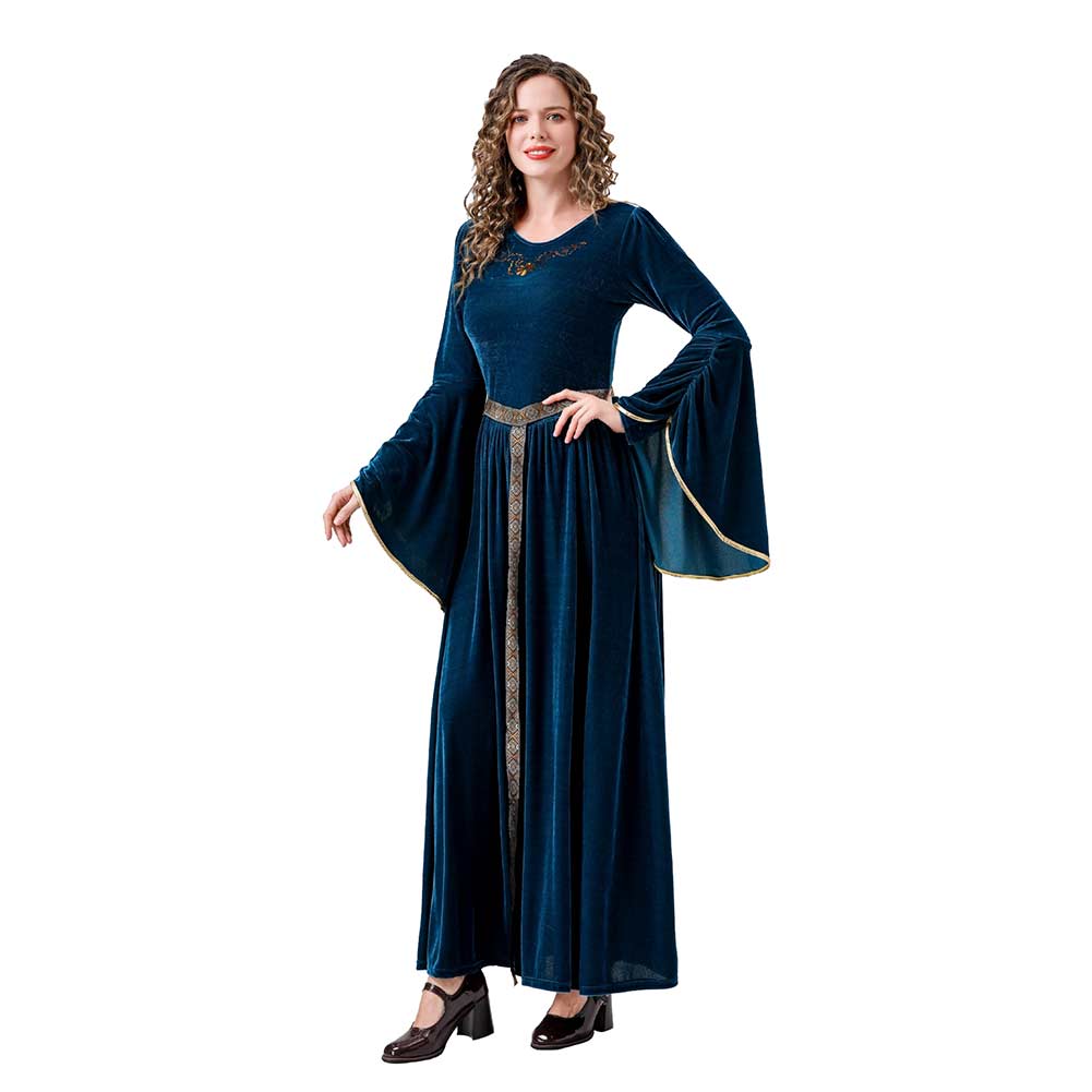 Damen Renaissance Flare Ärmel Langes Kleid MedievalCosplay Kostüm Outfits Halloween Karneval Anzug