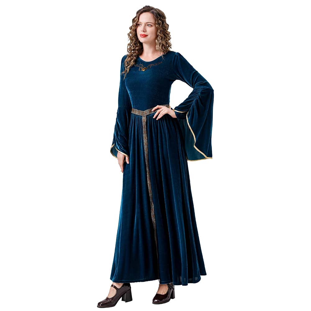 Damen Renaissance Flare Ärmel Langes Kleid MedievalCosplay Kostüm Outfits Halloween Karneval Anzug