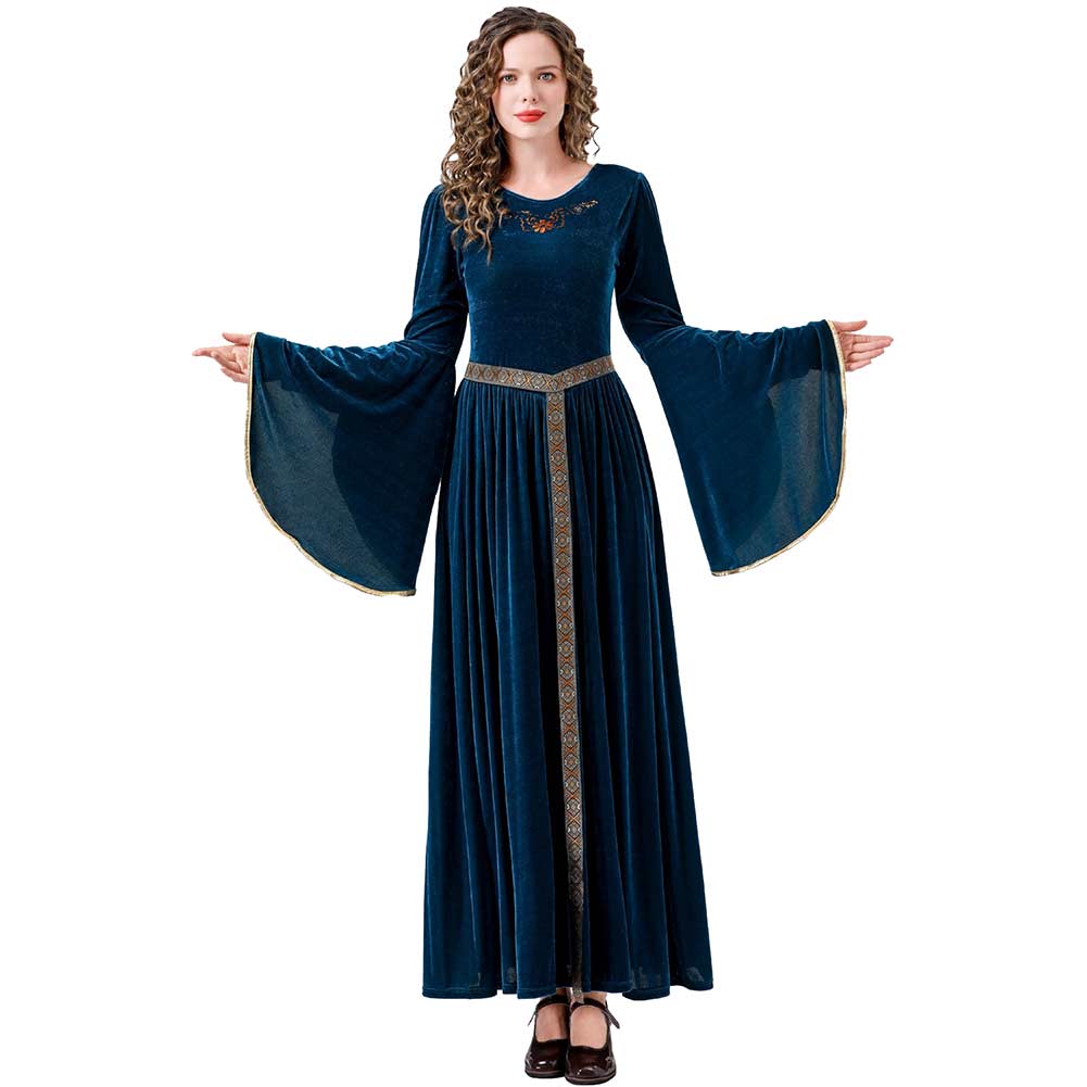 Damen Renaissance Flare Ärmel Langes Kleid MedievalCosplay Kostüm Outfits Halloween Karneval Anzug